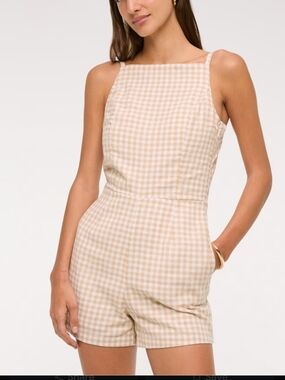 Abercrombie & Fitch Beige Gingham Sleeveless Romper